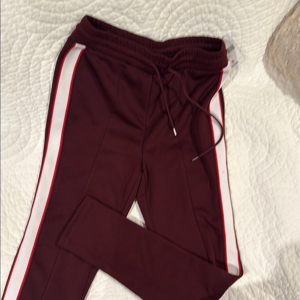 Forever 21 Maroon Joggers with White Stripes